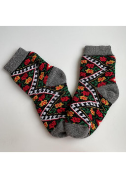 Red & Gray Pattern Wool Blend Women Crew Socks