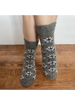 Gray Pattern Wool Blend Women Crew Socks